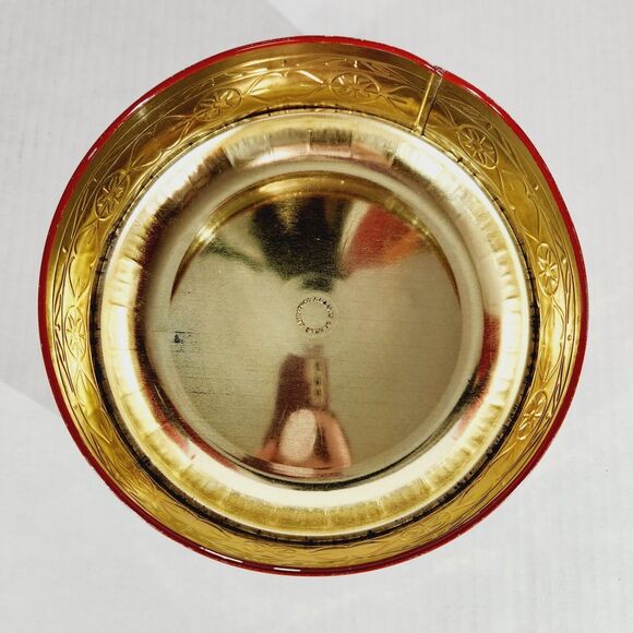 Decorative Nut Tin Filigree Bright Yellow Round Box Storage Container Embossed - Picture 10 of 12